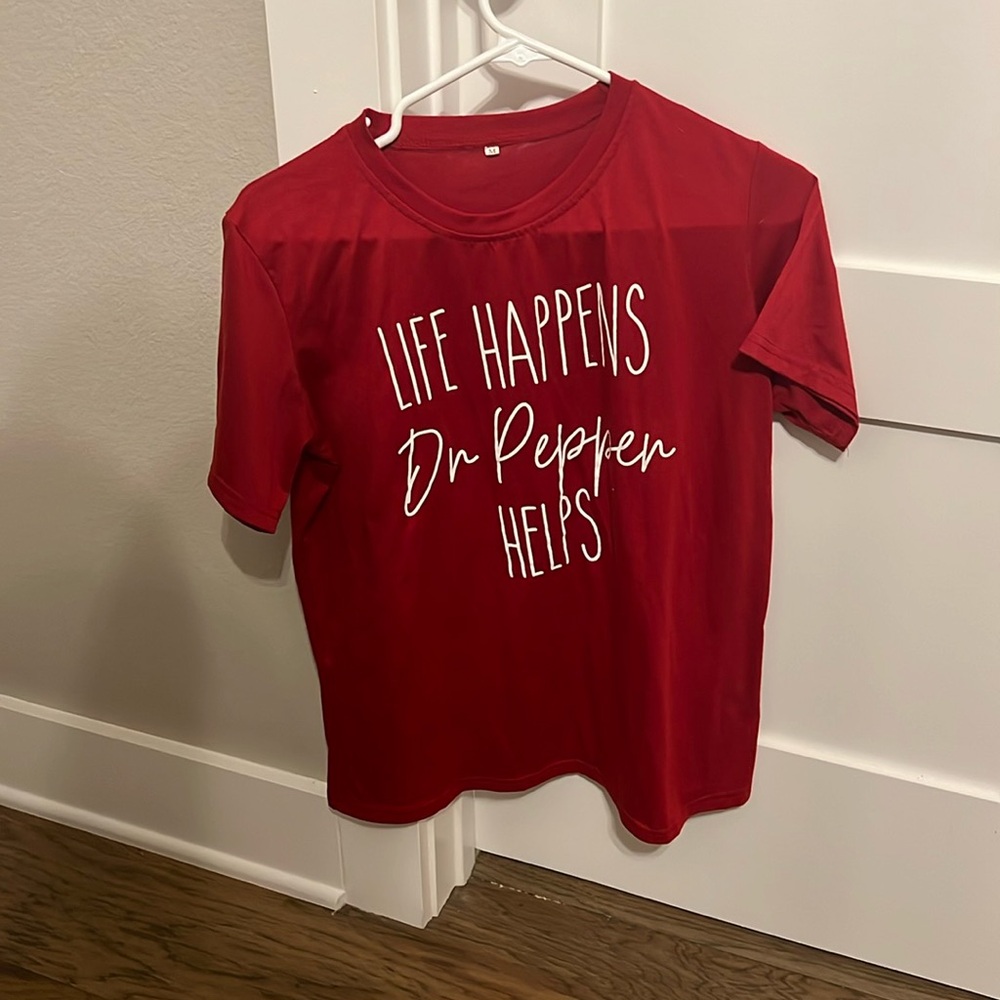 “Life Happens Dr Pepper Helps” Red Shirt.